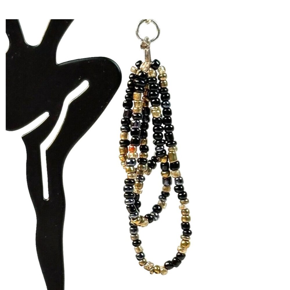 Beaded Dangle Earrings With Black & Gold Multistrand Design EUC